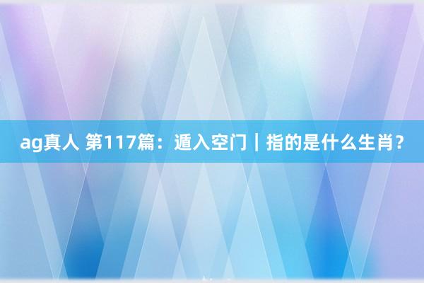 ag真人 第117篇：遁入空门｜指的是什么生肖？